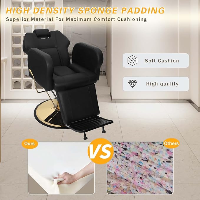 Barber Chair Hydraulic Reclining Salon Chairs Styling Chair Hair Chair 360 Degrees Rolling Swivel Barber Chairs for Barbershop Hair Salon (Gold1)