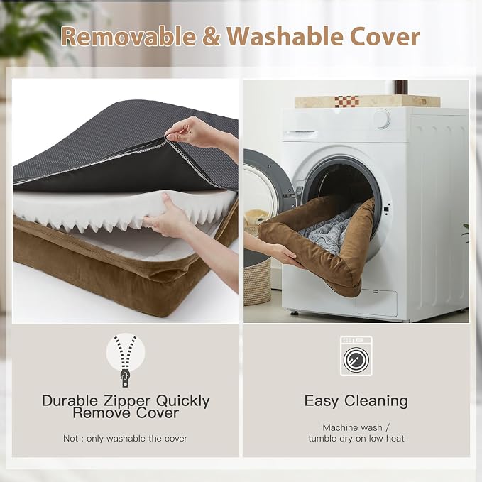 WNPETHOME XXXL Big Large Orthopedic for Senior Dog Bed Comfy Sleeping | Washable Waterproof Dog Couch with Removable Cover, Large Pet Sofa Bed with Bolster Sides for Relaxing Brown 53x42 Inch
