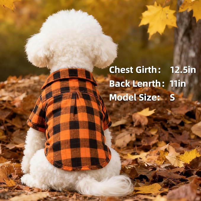 PUPTECK Classic Plaid Dog Shirt, Puppy Polo T-Shirt Clothes, Orange S | Soft Cotton Button Up Dog Clothes for Small Medium Dogs Boy Girl, Fashion Pet Tee, Chic Casual Pet Outfit Apparel