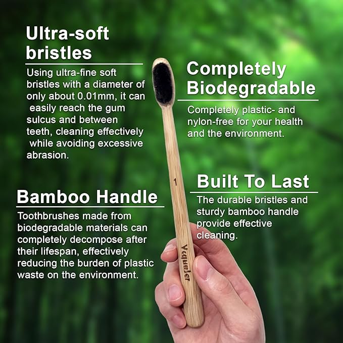 Ycquaser Extra Soft Bamboo Toothbrush,Natural Soft Toothbrushes for Adults,Micro Nano10000 Bristles Toothbrushes for Sensitive Gum,Fully Biodegradable,4 Pack