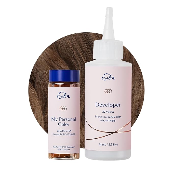eSalon Permanent Hair Color & Hair Dye - Light Brown - Professional-Grade Ammonia-Free Personal Colorist for Up To 100% Gray Coverage on All Hair Types