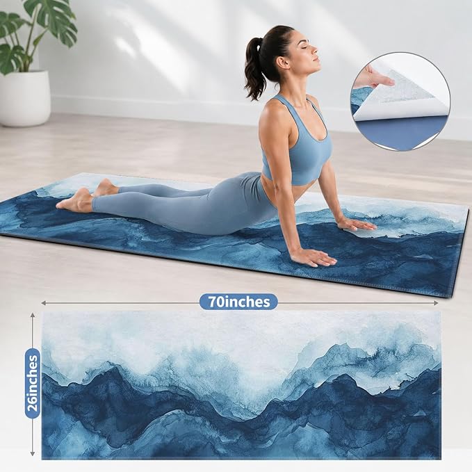 Yoga Mat Towel, Hot Yoga Non Slip with 4 Corner Pockets, 70 x 26 in | Soft Absorbent Microfiber With Four Corner Pockets, Fits Over Yoga Mats For Hot Yoga, Pilates, Gym, And Travel