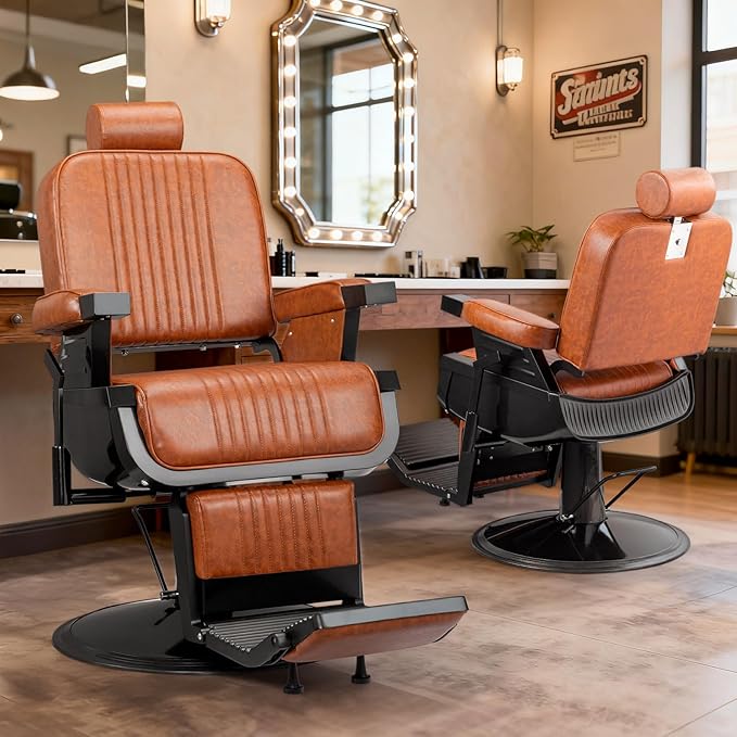 Winado Heavy Duty Vintage Barber Chair, Hydraulic Reclining Salon Chairs for Hair Stylist with Footrest & Headrest, 360° Swivel All Purpose Chair Salon Beauty Spa Shampoo Equipment, Brown