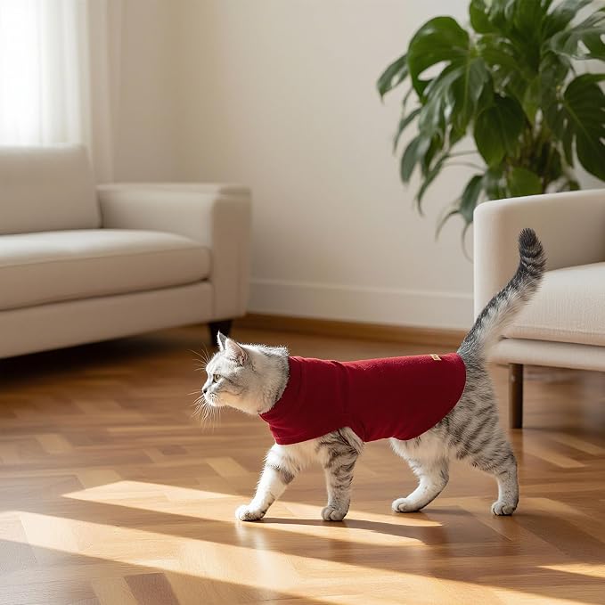 Cat Sweater Warm Fleece Pet Clothes for Cats Only | Soft Cat Vest Puppy Hoodie Coat, Fall Cold Winter Sweatshirt Pullover Clothing also for Small Dogs, Wine Red M
