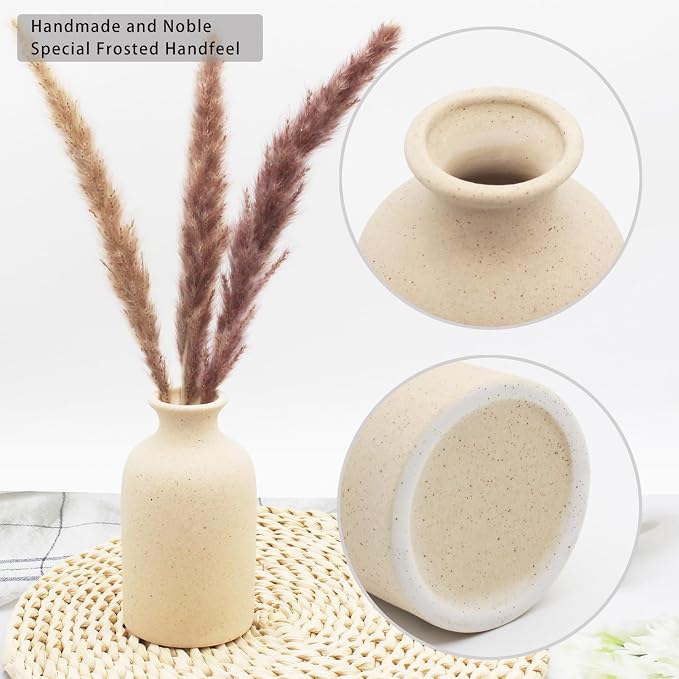 YANLING 6 Pack Small Vase for Flowers, 5 inch Modern Ceramic Vases | for Pampas Grass Simple Shelf Vase Light Yellow, Boho Vases for Home Decor, Wedding Dinner Table Party Office Bedroom