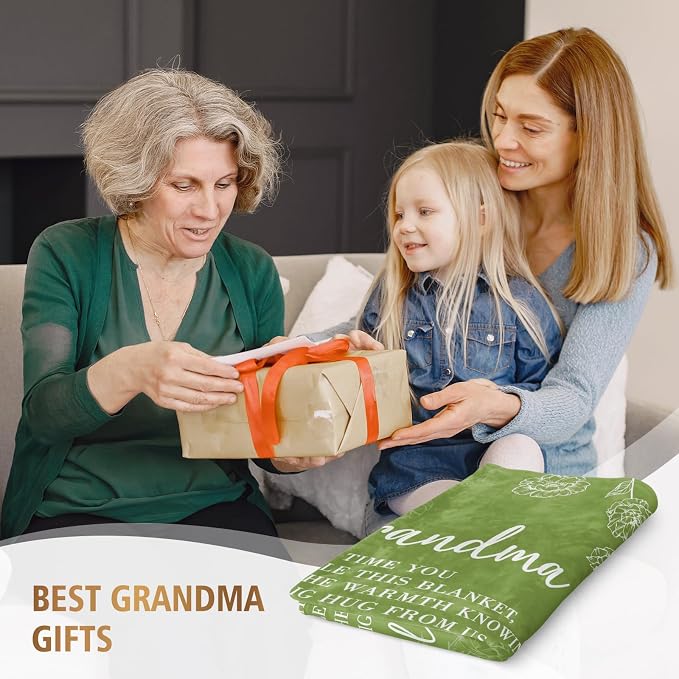 GiltGlimmer Grandma Gifts, Grandma Floral Blanket 50" x 60", Grass Green | Birthday Gifts for Grandma from Grandkids, to My Grandmother Soft Flannel Throw Blanket for Christmas Mothers Day