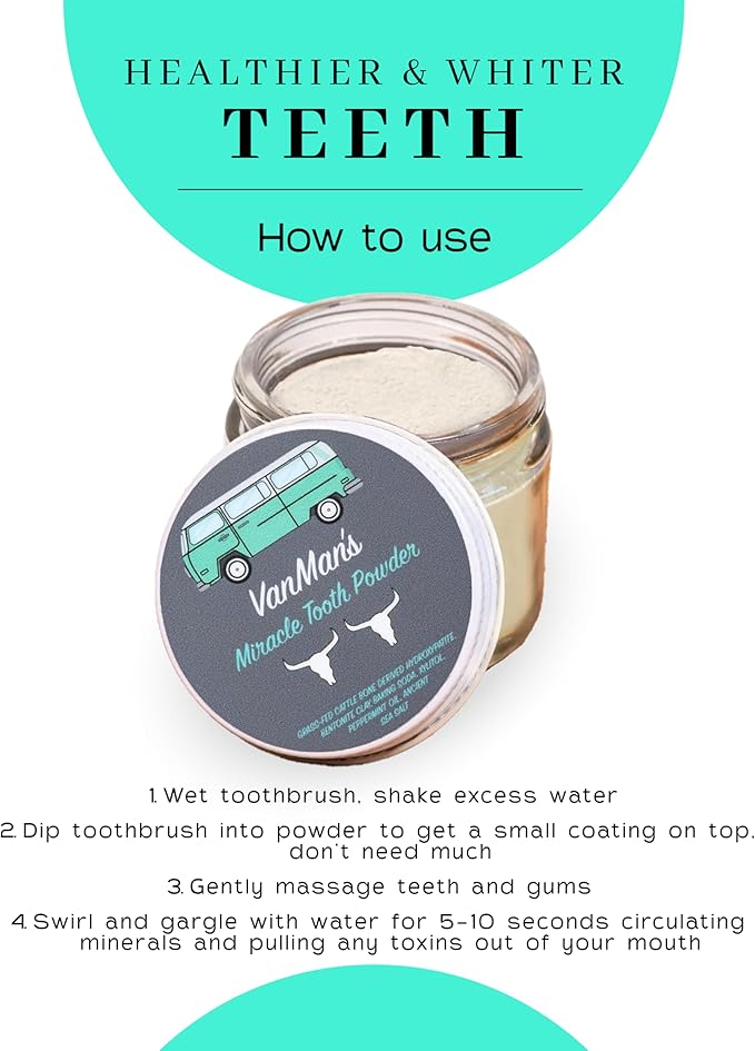 Vanman’s - Mint and Bone Tooth Powder Toothpaste (2 Pack) - Remineralizing Tooth Powder with Cattle Bone Derived Hydroxyapatite, Bentonite Clay, Peppermint Oil and Baking Soda - 2.2 oz