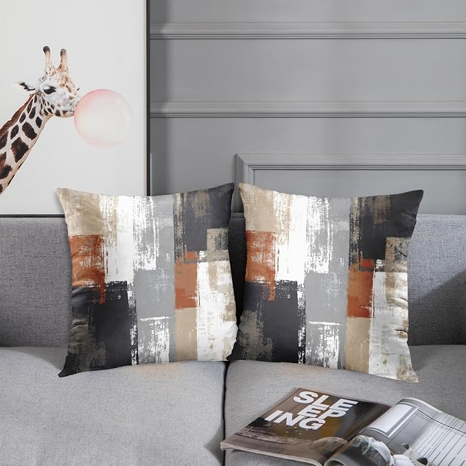 Emvency Throw Pillow Covers Set of 2, 18 x 18 Inch, Abstract Modern Rust | Painting Beige Outdoor Decorative Square Pillow Cases Couch Cushion Case for Couch Bed Sofa Living Room Home Decor