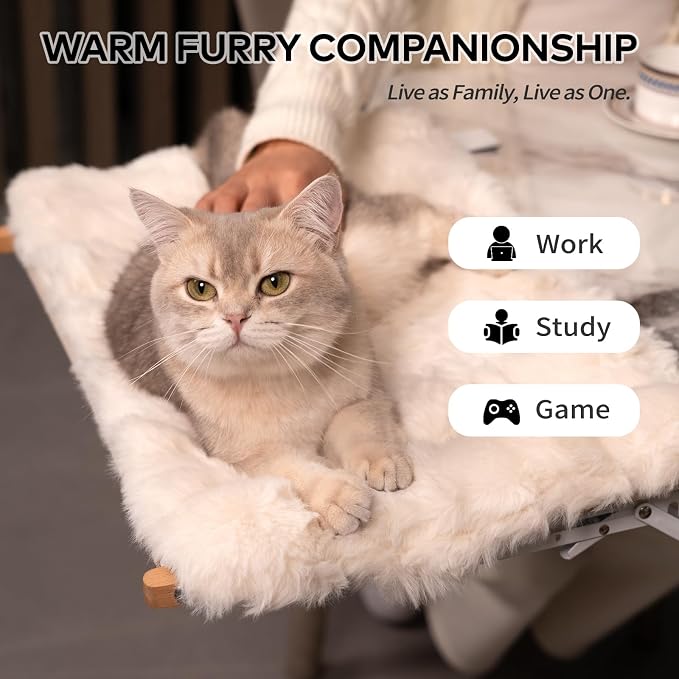 CHEERPALS Cat Desk Bed with Cushion Washable, 90°Fold Down Cat Hammock for Desk Mounted, Indoor Cats Furniture Supports 35lbs Suitable for Small-to-Medium Cats(White)