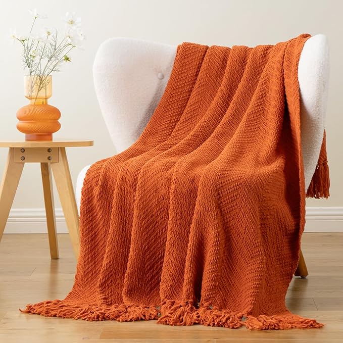 BATTILO HOME Burnt Orange Throw Blanket for Couch, 50"x60" | Halloween Throw Blanket for Home Decor, Fall Decorations for Bed, Sofa and Living Room