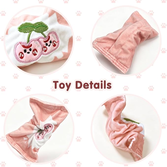 Andiker Squeaky Dog Toy, Cute Candy Shape Lemon Cherry Pattern Dog Chew Toy with Squeaky Spiky Ball and Crinkle Paper, Interactive Plush Dog Toy for Dogs Indoor Teething and Anxiety Relief (Pink)