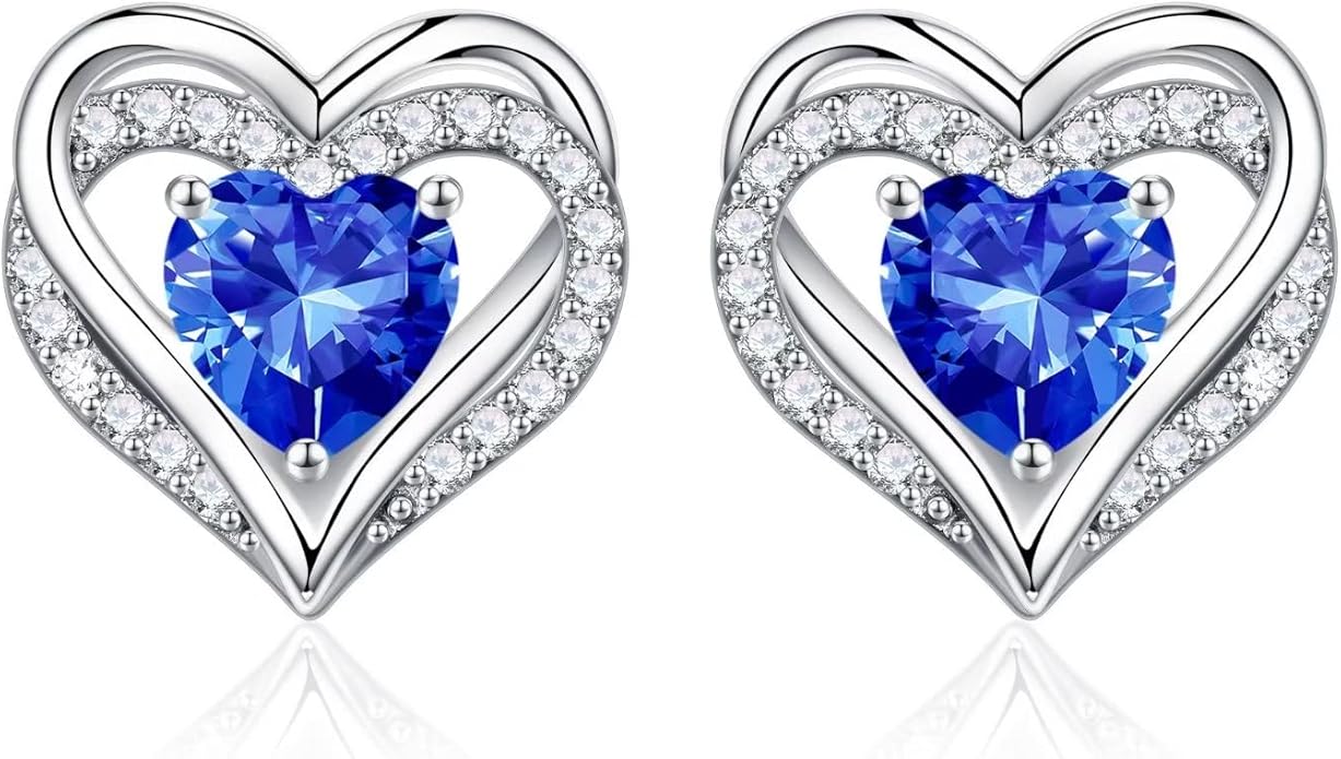 Iefil Christmas Earrings for Women, 925 Sterling Silver Birthstone Stud Earrings Birthday Gifts for Women