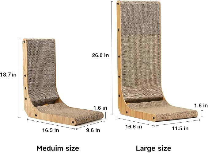 FUKUMARU Cat Scratcher, 18.7 Inch L Shaped Cat Scratch Pad Wall Mounted | Vertical Cat Scratching Board with Ball Cat Toy for Indoor Cats, Cardboard Cat Scratcher for Wall Sofa Couch