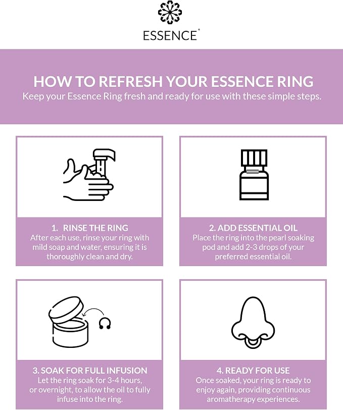 Essence Wearable Aromatherapy Nasal Diffuser – Lavender Essential Oil Nose Ring Silicone Inhaler for Stress & Mood Support - Made in USA & Travel-Friendly