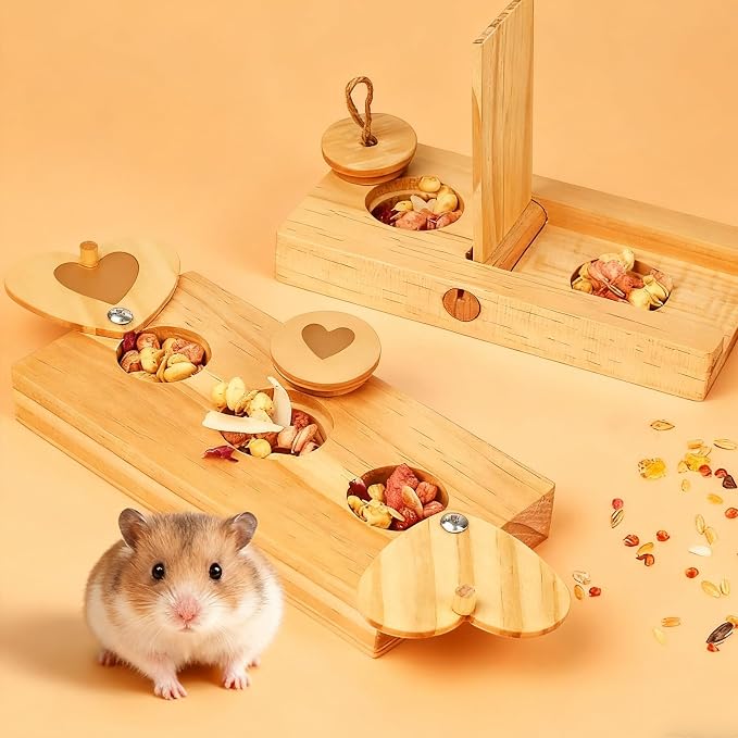 2 Pack Guinea Pig Foraging Toys, Guinea Pig Enrichment Toys Wooden Interactive Bunny Puzzle Toys, Small Animals Hide Treats Dispenser for Hamster, Rabbits, Bunny, Chinchillas