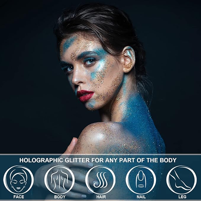 Holographic Face Glitter Gel Body Shimmer Makeup for for Hair, Face, Clavicle, Arm, Nail, Eyeshadow, Long Lasting Waterproof Mermaid Sequins Party Glitter for Rave Festival, 1.35oz (Dazzling Pink #2)