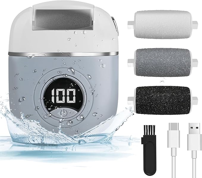 KAZLIE Electric Foot Callus Remover, Rechargeable & Waterproof Pedicure Tool with 3 Roller Heads, 2 Speeds for Dead, Hard, Cracked, Dry Skin Care