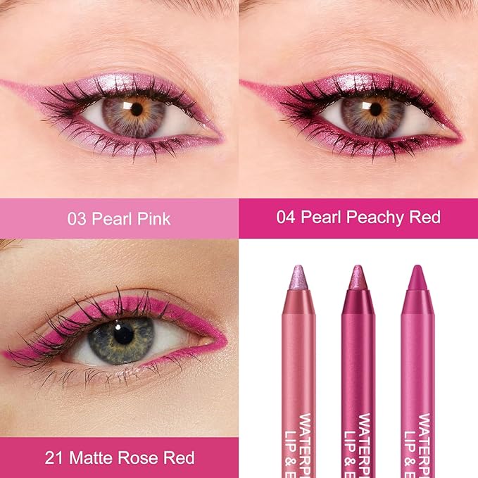 Ownest 3Colors Matte & Shimmer Pink Gel Eyeliner Pen, Pearl Metallic Eyeliner Pencil Kit, Glitter Eye Liner for Women, Professional Colorful Eye Makeup Pencil Set, Waterline Eyes Liner with Sharpener