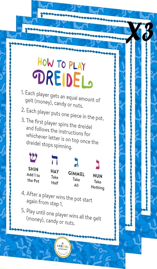 The Dreidel Company 25 Solid Blue & White Wooden Hand Painted Hanukkah Dreidels with English Transliteration - Includes 3 Detailed Game Instruction Cards (25-Pack)