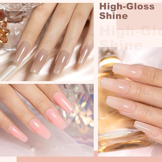 RARJSM Nude Gel Nail Polish Sheer Jelly Gray Pale Pink Gel Polish Set of 6 Transparent Colors Clear Light Brown Gray Purple Neutral Nuded Nail Varnish LED UV Curing Requires 7.5ml for Home Salon