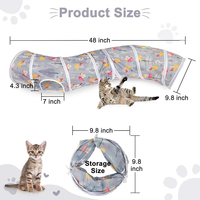 Glittme S-Shape Cat Tunnel, Foldable Cat Tunnels for Indoor Cats
