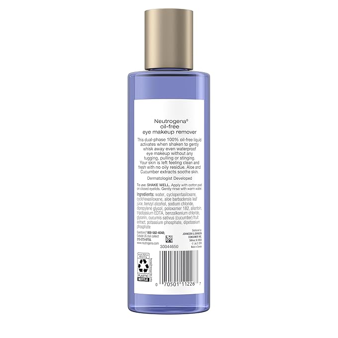 Neutrogena Oil-Free Eye Makeup Remover & Cleanser,Gentle & Non-Greasy Makeup Remover for Waterproof Mascara,8 fl. Oz,(Pack of 4)