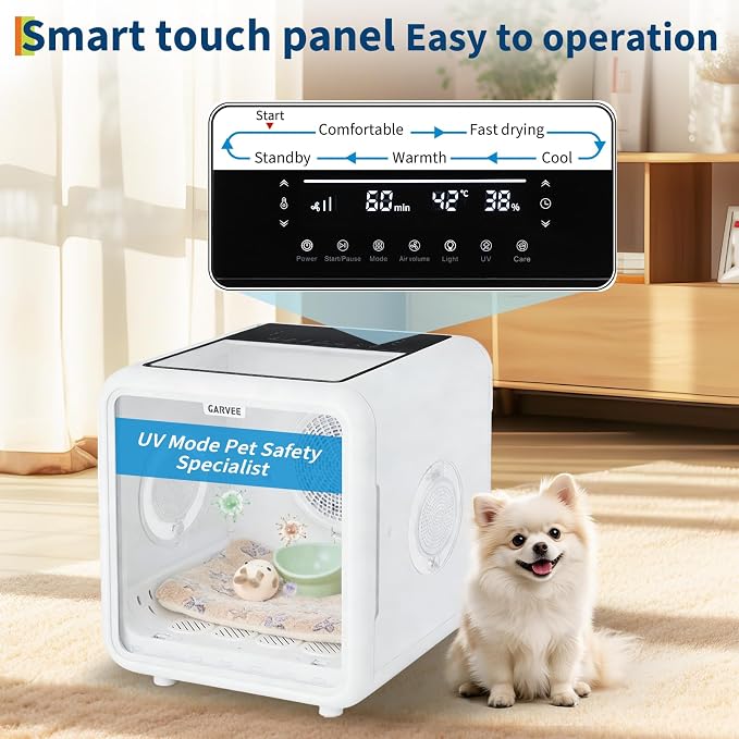 TrailBlaze 72L Automatic Pet Drying Box for Cats & Dogs up to 45 lbs – 360° High-Efficiency Grooming Dryer with 5 Air Outlets – Negative Ion & LED Display – Quiet Smart Temperature Control –