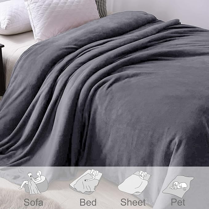 Exclusivo Mezcla Soft Fleece Blanket Twin Size for Bed, Dark Grey | 60x80 Inches, Double-Sided Brushed Flannel, Lightweight Plush Cozy Blanket for Home Decor, All Season, Machine Washable