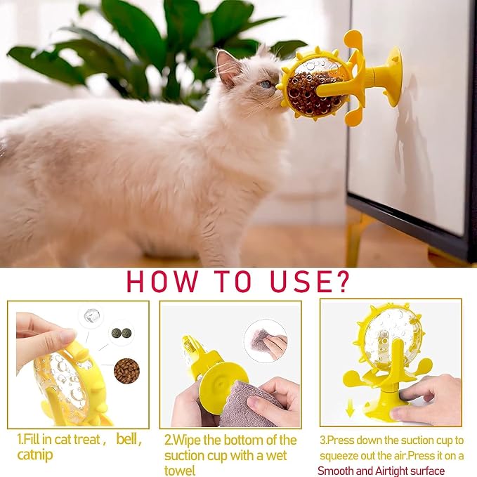 Interactive Cat Treat Leaking Toy for Small Dogs Original Slow Feeder Funny Dog Wheel Pet Products Accessories, Cat Treat Dispenser Toy Interactive Puzzle (Yellow)