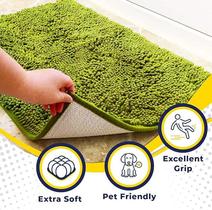Muddy Mat® | Super Water Absorbent Door Mat Indoor, Microfiber Quick Dry Chenille Entryway Rug,Slip Resistant Front Door Mat,Indoor Mats for Entryway,Machine Washable Pet Rug, Spring Green 24" x 96"
