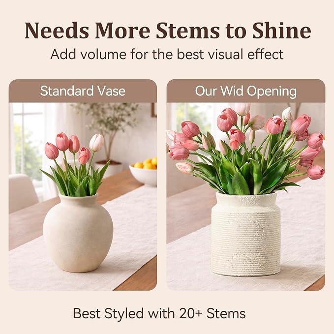 Ceramic Flower Vase 6.5 inch Farmhouse Rustic Vase for Home Decor Handcrafted Pottery Vase Small Terracotta Vases for Table Decor Fireplace Living Room Bathroom Wedding Centerpiece (S-Off White)
