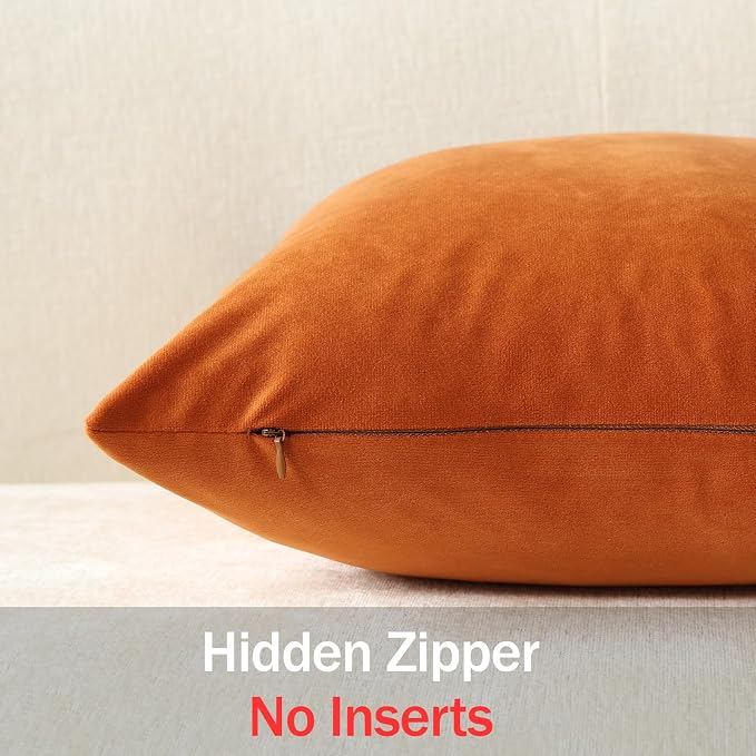 Euro Sham Covers 24x24 Orange: Pack of 2 Cozy Soft Velvet Square Modern Luxury Decorative Throw Pillow Cases for Sofa Couch Living Room Bed Home Decor