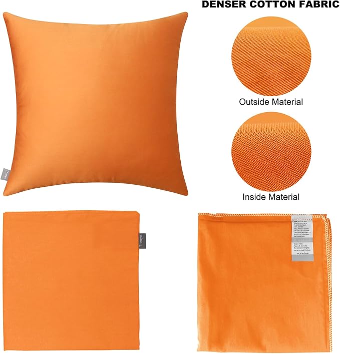 Thmyo 4-Pack 100% Cotton Comfortable Solid Decorative Throw Pillow Case Square Cushion Cover Pillowcase Sublimation Blank Halloween DIY Throw Pillow Covers for Sofa Bed(16x16 inch/40x40cm,Fall Orange)