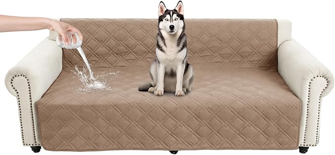 100% Waterproof Washable Dog Blanket，Taupe+Apricot， 52"x82" | 7-Layer Reversible Couch Covers for Dogs Met for Sofa Furniture Car Camping