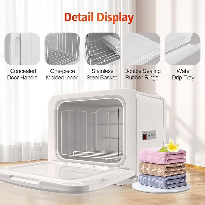 Towel Warmer Cabinet, 8.5L Professional Small Hot Towel Warmer Heating Use for SPA, Massage, Salon, Barber and Home - White