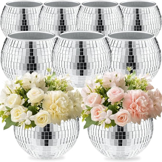 9 Pcs Disco Ball Vase,Disco Ball Decorations for Wedding Centerpieces,Party | Sturdy Glass, Reflective Mirrors, Smooth, Easy-Clean, Multipurpose, Wedding Centerpieces, Parties, Bedroom, Office Decors