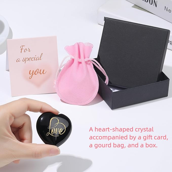 ZHIYUXI 45mm Black Obsidian Engraved Heart Stone Crystal Gifts Obsidian Stone Gem Heart Rocks Meditation Gifts Healing Gifts for Men Polished Stones Black Obsidian Stones Gemstones Reiki