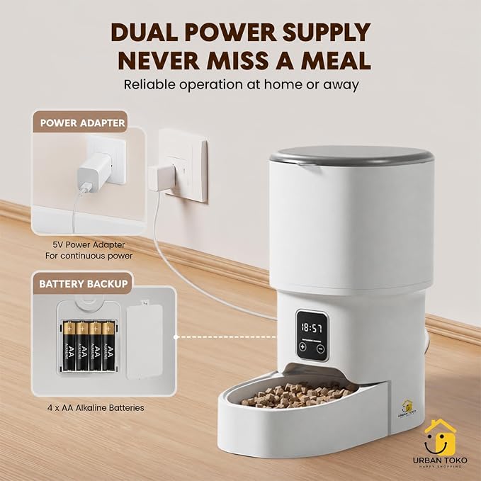 Automatic Pet Feeder for Cats & Dogs – 4L Button Type Programmable Timed Food Dispenser with Portion Control, Battery Backup, and Secure Locking Lid for Healthy Pet Routines