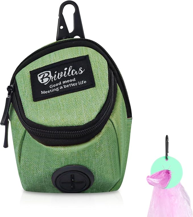 WishLotus Dog Treat Bag, All-in-one Poop Bag Dispenser with Waste Bag Holder Small Dog Training Treat Pouch for Walking Running Playing (Green)