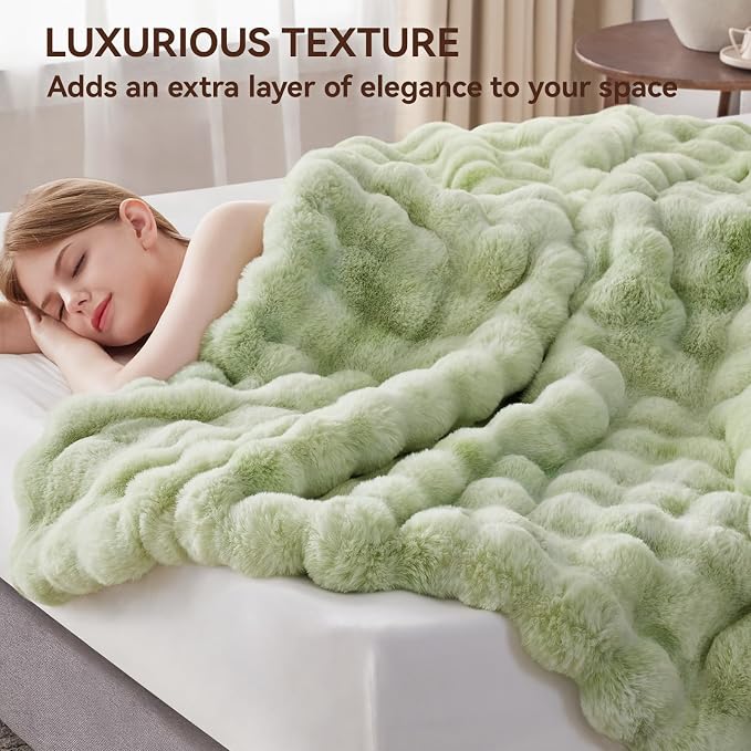 Anysay Faux Fur Throw Blanket, 1000GSM Fluffy Soft Bubble Blanket 50''*60'' | Cozy Plush Warm and Thick Blanket for Couch Bed, Fuzzy Rabbit Throw for Living Room Bedroom Tie-dye Green