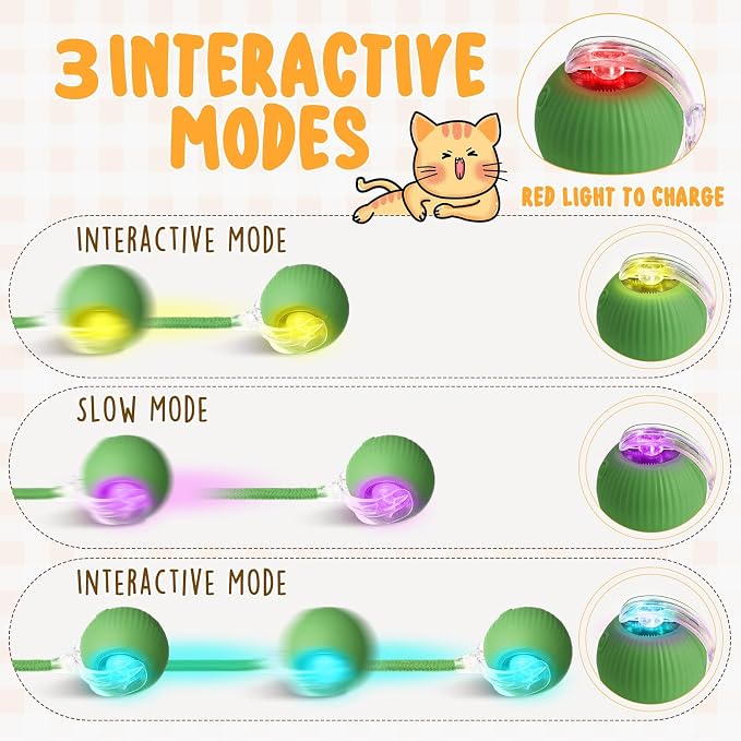 WinnerWhy 6 Pack Interactive Cat Ball Toy 360° Automatic New Interactive Rolling Ball Rechargeable Gifts for Cat Dog Lovers Indoor Exercise Electric Self Rolling Toy Large and Small Puppy Kitten Bulk