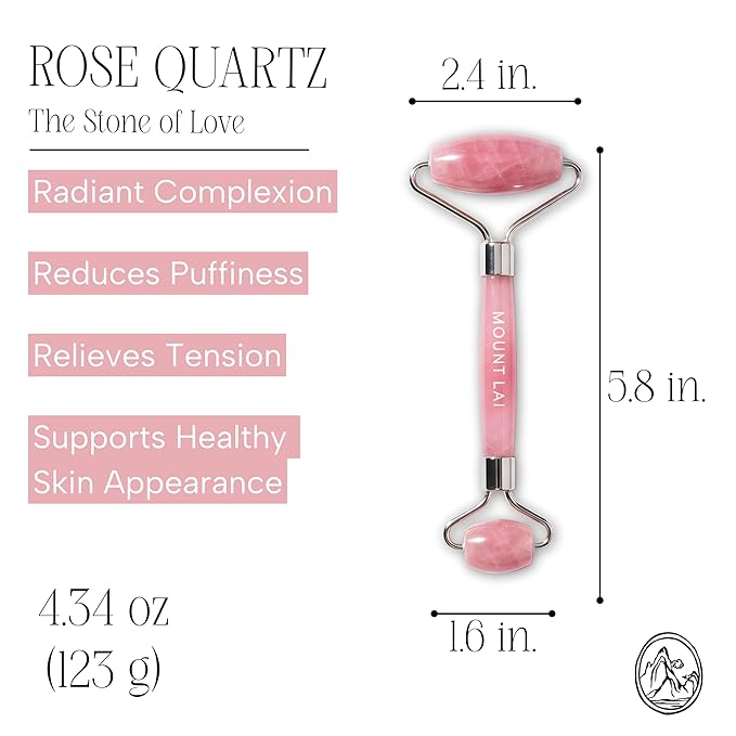Mount Lai De-Puffing Rose Quartz Facial Roller – The Stone of Love, Certified Rose Quartz Face Roller for Anti-Aging, Soothing & Radiant Skin, Facial Massager Tool for Self-Care Ritual