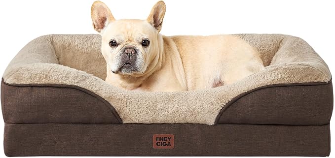 EHEYCIGA Orthopedic Dog Bed for Medium Dog, Memory Foam Dog Couch, Brown | 30x20 Inch Dog Sofa with Sides, Waterproof Liner & Washable Removable Cover, Bolster Pet Couch