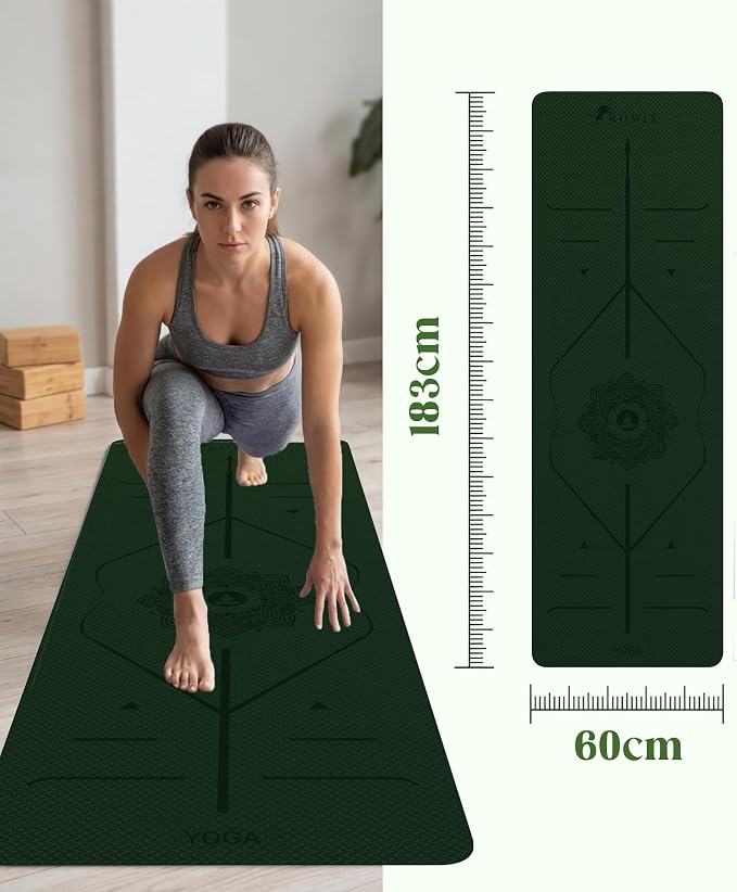 ROMIX Pro Yoga Mat Thick 6mm (1/4 inch), 72"L x 24"W Non-Slip Workout Mat with Alignment Lines, Large Yoga Mats for Women Men With Carry Bag, Exercise Mats for Home Workout Training Equipment