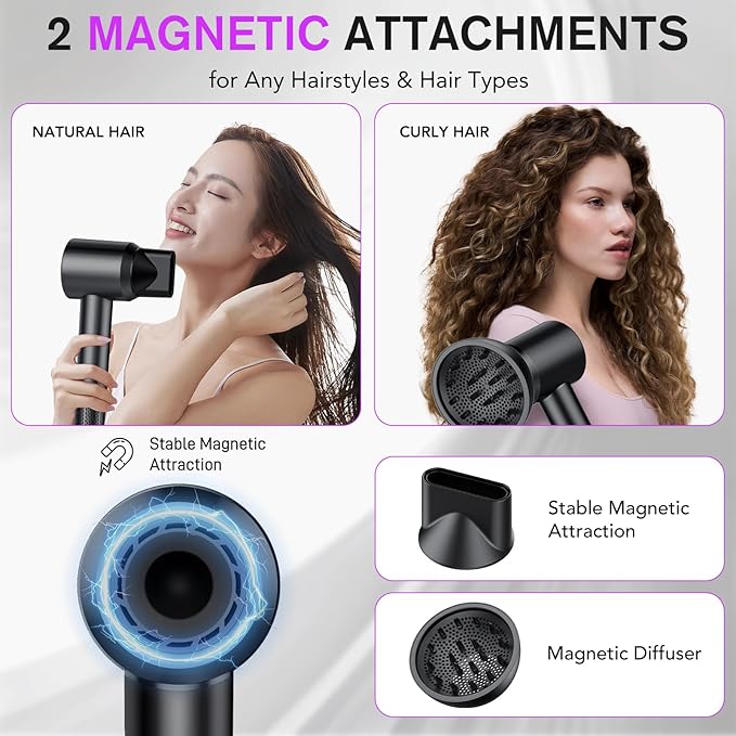 aowoka Hair Dryer, 160000 RPM Professional High Speed Ionic Blow Dryer 500 Million Negative Ions & Heat-Control & Low Noise Hairdryer for Faster Drying, No Heat Damage, Travel with Diffuser（Black）