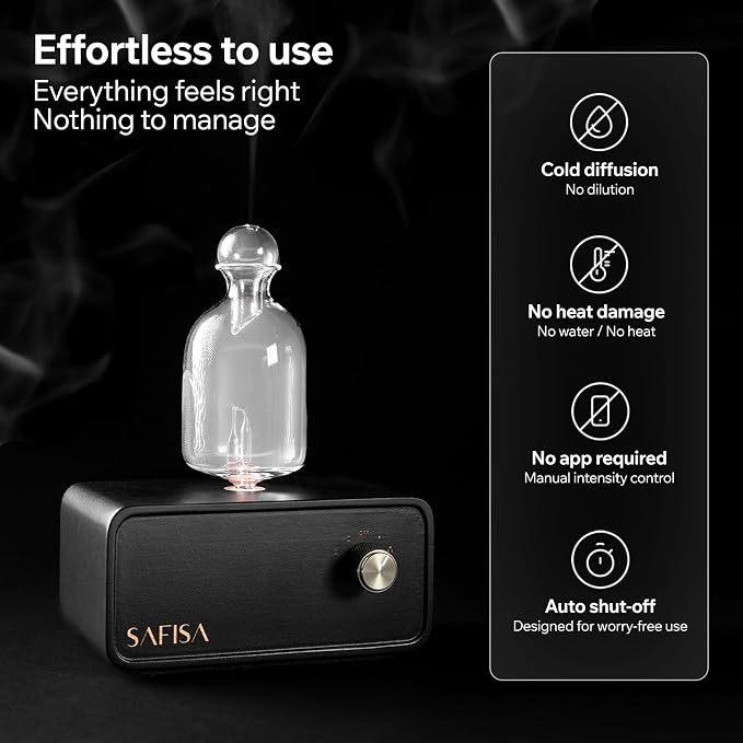 Waterless Essential Oil Diffuser, Nebulizing Cold Air Scent Diffuser for Home, 700 Sq. Ft., Portable Glass Waterless Diffuser for Large Room, Cordless Rechargeable, Smart, Hotel-Style