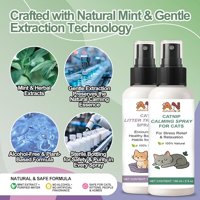 Cat Catnip Calming Spray & Cat Litter Box Attractant Kit, 2 x 150ml | Calming spray & litter box attractant support relaxed behavior, encourage proper litter box use at home, stop cats urinating