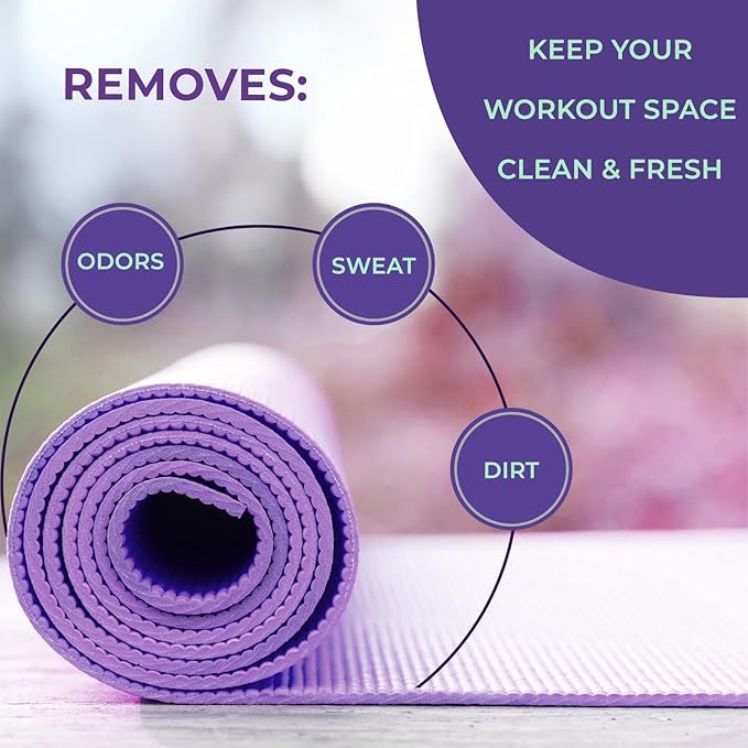 SwaytAway Fitness Mat Mist – 4oz Travel Size Yoga Mat Spray with Towel - (Pack of 2) – Aromatherapy-Inspired Lavender and Patchouli Blend – Plant-Based, No Rinse, Refreshes & Deodorizes