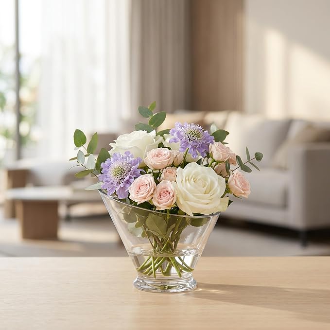 WGVI Slant Cut Calyx Glass Vase, Width 7.25", Height 6.25", Clear Terrarium, Candy Dish, Fruit Jar, Floral Container for Wedding Party Event, Home Office Decor, 8 Pieces