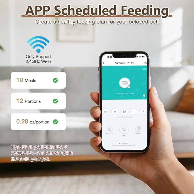 Automatic Cat Feeder, WiFi Cat Feeder Automatic with App Control for Remote Feeding, 5L Anti-Jamming Automatic Feeder Cat Dry Food, Dual Power Supply with Desiccant Bag Indoor